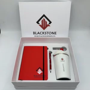 Premium A5 Notebook, 304 SS Coffee Mug, Metal Pen & PU & Metal Keychain Gift Set with Box & Bag