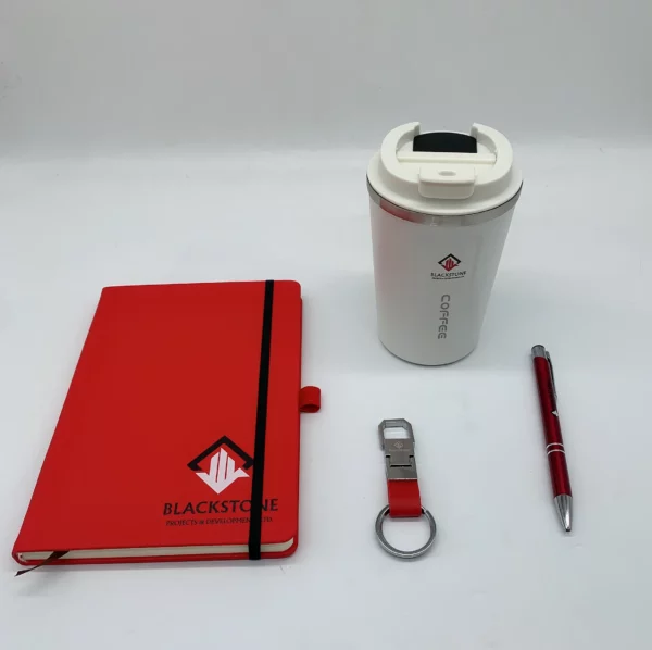 Premium A5 Notebook, 304 SS Coffee Mug, Metal Pen & PU & Metal Keychain Gift Set with Box & Bag - Image 3