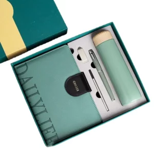 Elegant Wood Cover 304 SS Thermos, Metal Pen (Refill), 16GB USB Drive & A5 Notebook Gift Set with Box & Bag