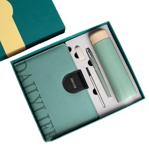 Elegant Wood Cover 304 SS Thermos, Metal Pen (Refill), 16GB USB Drive & A5 Notebook Gift Set with Box & Bag