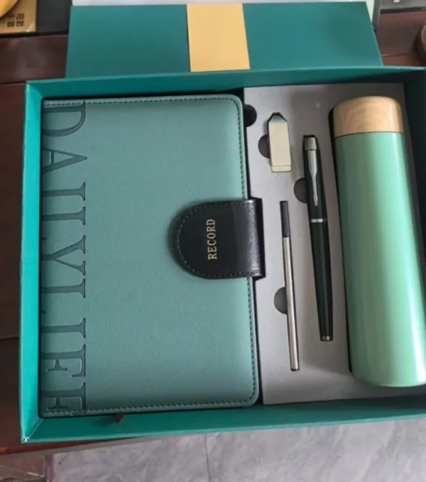 Elegant Wood Cover 304 SS Thermos, Metal Pen (Refill), 16GB USB Drive & A5 Notebook Gift Set with Box & Bag - Image 2
