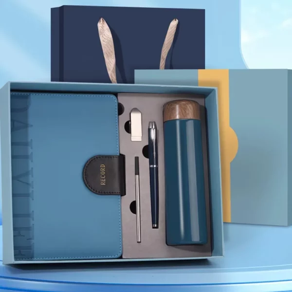 Elegant Wood Cover 304 SS Thermos, Metal Pen (Refill), 16GB USB Drive & A5 Notebook Gift Set with Box & Bag - Image 3