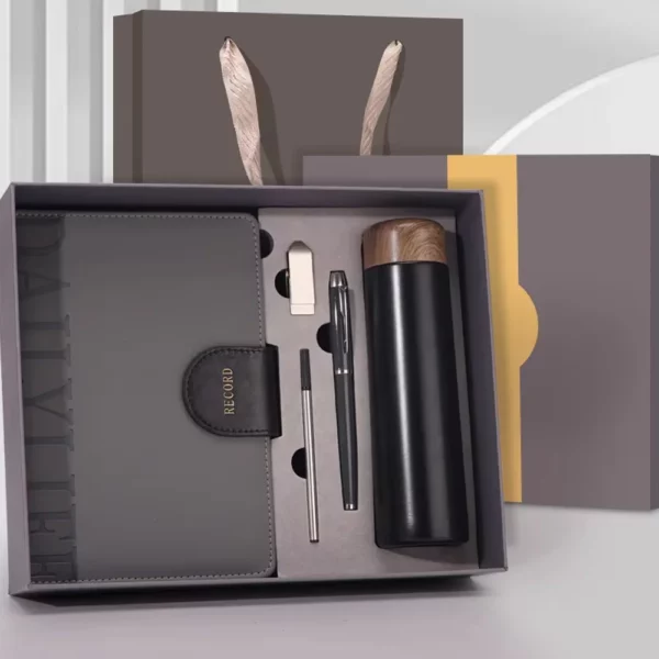 Elegant Wood Cover 304 SS Thermos, Metal Pen (Refill), 16GB USB Drive & A5 Notebook Gift Set with Box & Bag - Image 5
