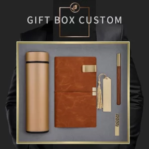 Premium 304 Stainless Steel Thermos (No Temp Display), Wood Pen, 16GB USB, Bookmark & A6 Account Notebook Gift Set (Blue/Red/Black/Gold/Silver) with Box & Bag