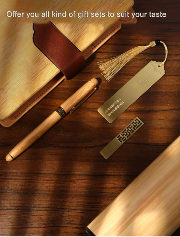 Eco-Friendly Bamboo A5 Notebook, Wood Pen, 16GB Metal USB, Bookmark & Bamboo Thermos Cup Gift Set with Box & Bag - Image 3