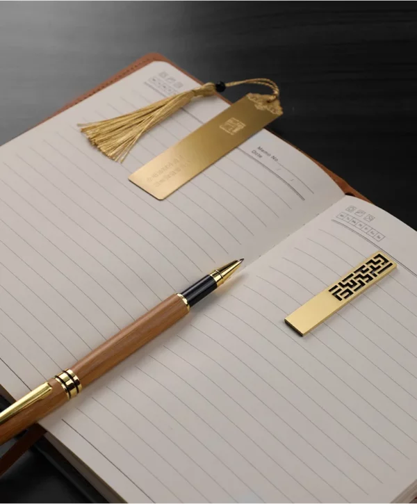 Eco-Friendly Bamboo A5 Notebook, Wood Pen, 16GB Metal USB, Bookmark & Bamboo Thermos Cup Gift Set with Box & Bag - Image 6