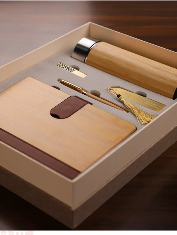 Eco-Friendly Bamboo A5 Notebook, Wood Pen, 16GB Metal USB, Bookmark & Bamboo Thermos Cup Gift Set with Box & Bag - Image 7