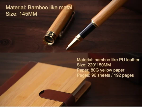 Eco-Friendly Bamboo A5 Notebook, Wood Pen, 16GB Metal USB, Bookmark & Bamboo Thermos Cup Gift Set with Box & Bag - Image 9