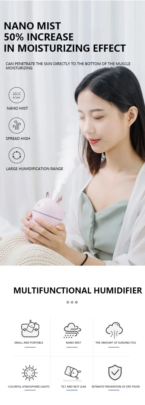 Portable Essentials Gift Set: Mini Fan, Mini 304 SS Thermos, Automatic Umbrella & Humidifier (Light Blue/Pink) with Box & Bag - Image 9