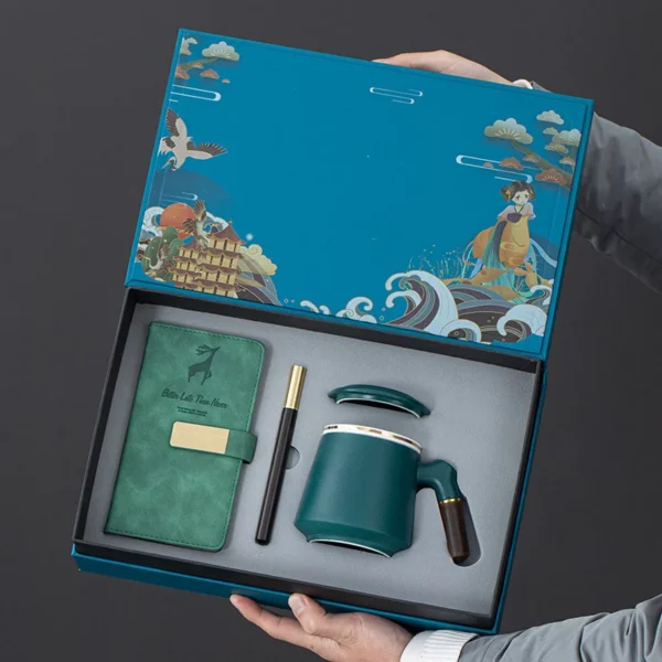 Elegant A6 Notebook, Wooden Pen, Bookmark, Ceramic Cup & 16GB Metal USB Drive Gift Box Set - Image 5