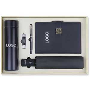 Professional On-the-Go Gift Set: 304 SS Bottle, 16GB Type-C/PC USB, Metal Pen, Automatic Umbrella & A5 Notebook with Box & Bag