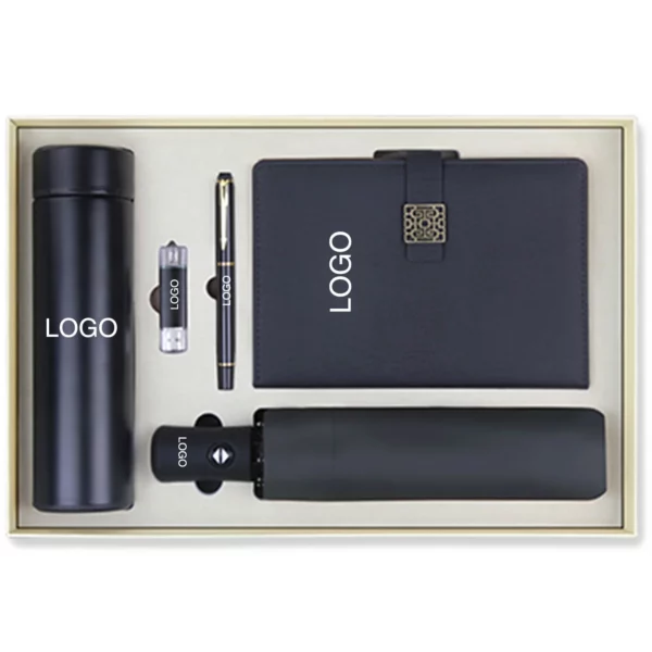 Professional On-the-Go Gift Set: 304 SS Bottle, 16GB Type-C/PC USB, Metal Pen, Automatic Umbrella & A5 Notebook with Box & Bag