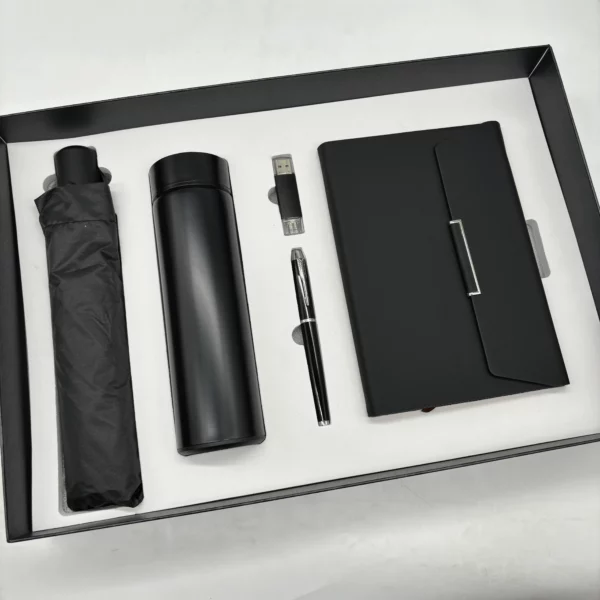 Professional On-the-Go Gift Set: 304 SS Bottle, 16GB Type-C/PC USB, Metal Pen, Automatic Umbrella & A5 Notebook with Box & Bag - Image 3