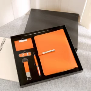 Stylish Metal & PU Keychain, 16GB PU/Metal USB, PU Pen, Card Holder & A5 Loose-Leaf Notebook Gift Set with Box & Bag