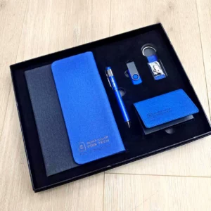 Stylish Metal & PU Keychain, 16GB PU/Metal USB, PU Pen, Card Holder & A5 Loose-Leaf Notebook Gift Set with Box & Bag