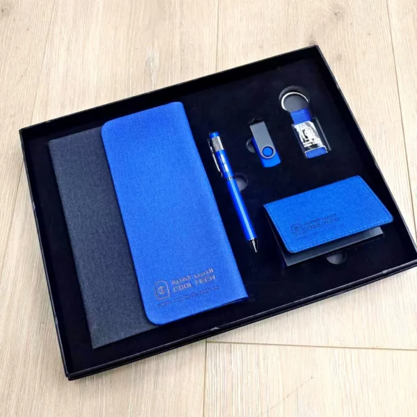 Stylish Metal & PU Keychain, 16GB PU/Metal USB, PU Pen, Card Holder & A5 Loose-Leaf Notebook Gift Set with Box & Bag