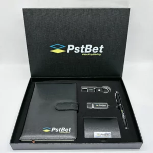 Stylish Metal & PU Keychain, 16GB PU/Metal USB, PU Pen, Card Holder & A5 Loose-Leaf Notebook Gift Set with Box & Bag