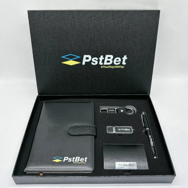 Stylish Metal & PU Keychain, 16GB PU/Metal USB, PU Pen, Card Holder & A5 Loose-Leaf Notebook Gift Set with Box & Bag