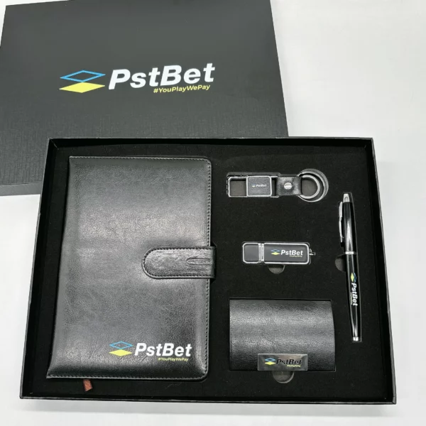 Stylish Metal & PU Keychain, 16GB PU/Metal USB, PU Pen, Card Holder & A5 Loose-Leaf Notebook Gift Set with Box & Bag - Image 5