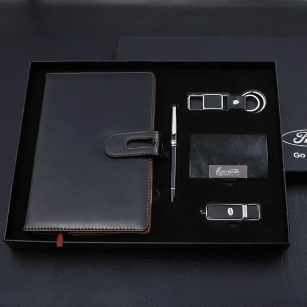 Stylish Metal & PU Keychain, 16GB PU/Metal USB, PU Pen, Card Holder & A5 Loose-Leaf Notebook Gift Set with Box & Bag - Image 7