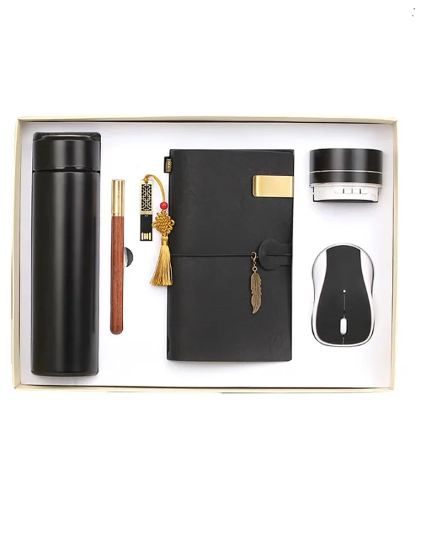 Versatile Tech & Hydration Gift Set: 304 SS Bottle, 16GB USB, Wood Pen, Wireless Mouse, Speaker & A6 Account Notebook with Box & Bag - Image 2