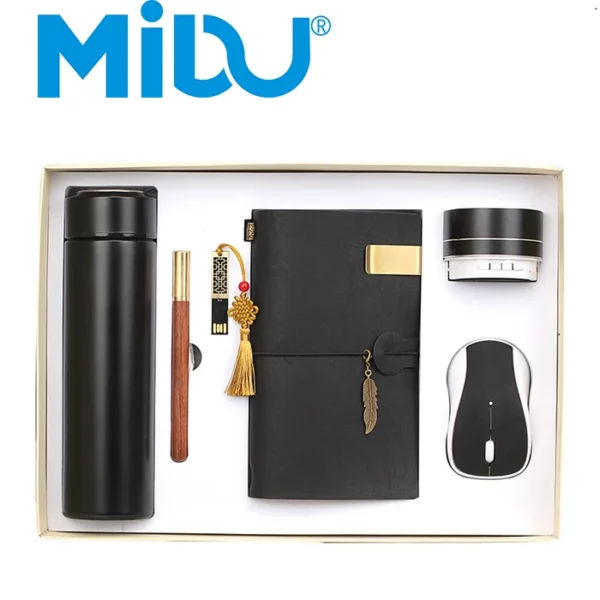 Versatile Tech & Hydration Gift Set: 304 SS Bottle, 16GB USB, Wood Pen, Wireless Mouse, Speaker & A6 Account Notebook with Box & Bag - Image 3