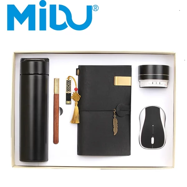 Versatile Tech & Hydration Gift Set: 304 SS Bottle, 16GB USB, Wood Pen, Wireless Mouse, Speaker & A6 Account Notebook with Box & Bag - Image 4
