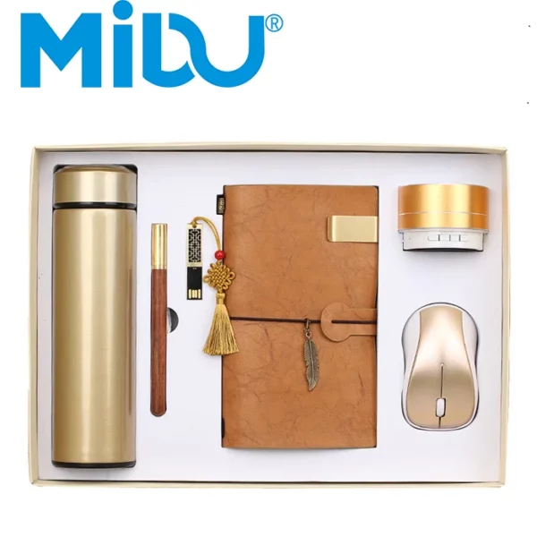 Versatile Tech & Hydration Gift Set: 304 SS Bottle, 16GB USB, Wood Pen, Wireless Mouse, Speaker & A6 Account Notebook with Box & Bag - Image 6
