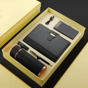 Premium Executive Tech Gift Set: 304 SS Bottle, 16GB USB, Metal Pen, PU & Metal Keychain, 10000mAh Power Bank & A5 Notebook with Box & Bag