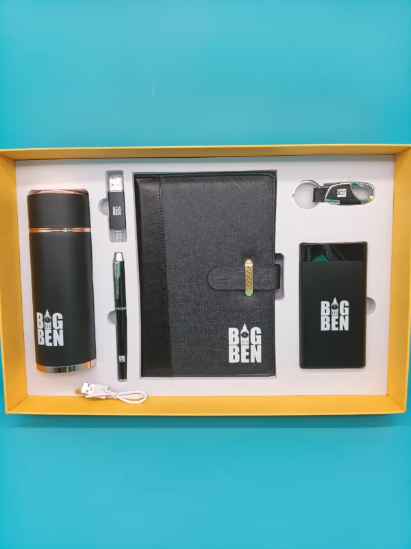 Premium Executive Tech Gift Set: 304 SS Bottle, 16GB USB, Metal Pen, PU & Metal Keychain, 10000mAh Power Bank & A5 Notebook with Box & Bag - Image 2