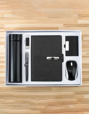 Comprehensive Desk & Tech Gift Set: 304 SS Bottle, 16GB Type-C/PC USB, Metal Pen, PU/Metal Card Holder, Wireless Mouse & A5 Notebook with Box & Bag