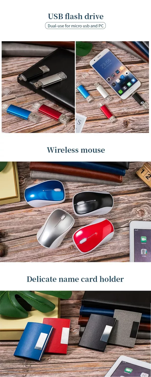 Comprehensive Desk & Tech Gift Set: 304 SS Bottle, 16GB Type-C/PC USB, Metal Pen, PU/Metal Card Holder, Wireless Mouse & A5 Notebook with Box & Bag - Image 6