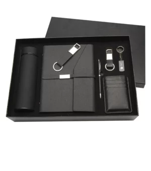 Versatile Daily Essentials Gift Set: 304 SS Thermos, 16GB USB, Metal Pen, A5 Loose-Leaf Notebook, Card Holder & Metal/PU Keychain with Box & Bag