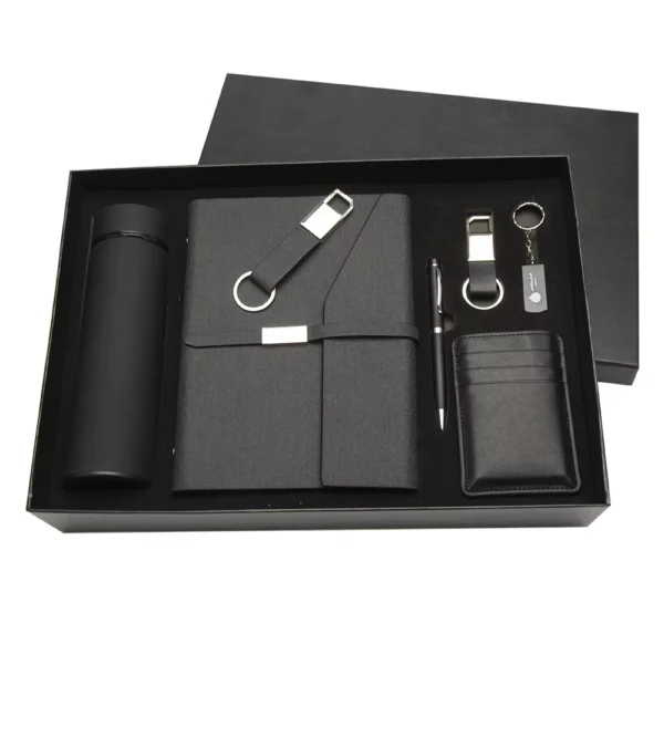 Versatile Daily Essentials Gift Set: 304 SS Thermos, 16GB USB, Metal Pen, A5 Loose-Leaf Notebook, Card Holder & Metal/PU Keychain with Box & Bag
