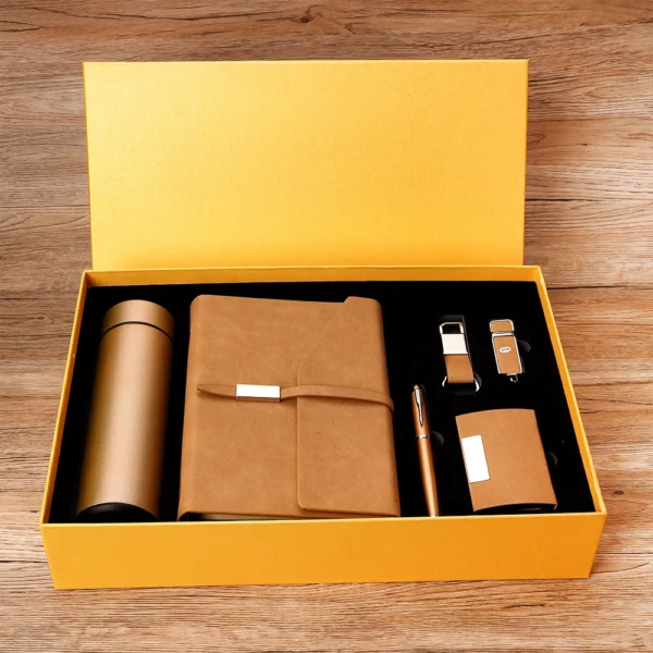 Versatile Daily Essentials Gift Set: 304 SS Thermos, 16GB USB, Metal Pen, A5 Loose-Leaf Notebook, Card Holder & Metal/PU Keychain with Box & Bag - Image 2