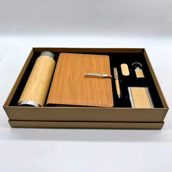 Sophisticated Wood & PU Gift Set: Smart Bottle (Temp Display), Wood Card Holder, Pen, Keychain, 16GB USB & A5 PU Cover Notebook with Box & Bag - Image 7
