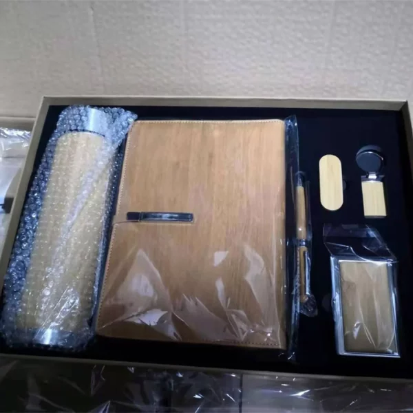 Sophisticated Wood & PU Gift Set: Smart Bottle (Temp Display), Wood Card Holder, Pen, Keychain, 16GB USB & A5 PU Cover Notebook with Box & Bag - Image 8
