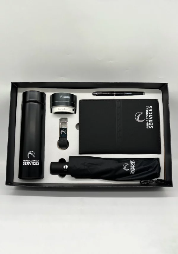 Executive Hydration & Tech Set: 304 SS Bottle, Automatic Umbrella, Metal Pen, 16GB Type-C/PC USB, Wireless Speaker & A5 Notebook with Box & Bag