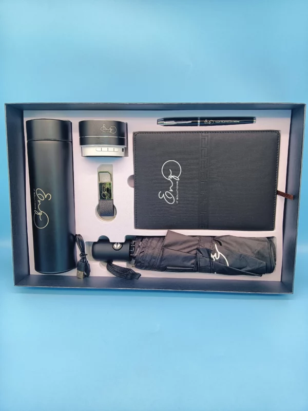 Executive Hydration & Tech Set: 304 SS Bottle, Automatic Umbrella, Metal Pen, 16GB Type-C/PC USB, Wireless Speaker & A5 Notebook with Box & Bag - Image 7