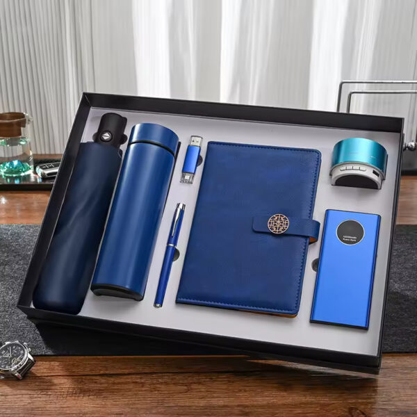 Executive Power Bank Notebook (8000mAh, 7-Color Light-Up Logo, 5W Wireless Charger, 16GB USB), Metal Pen & Stainless Steel Bottle Gift Set - Image 3