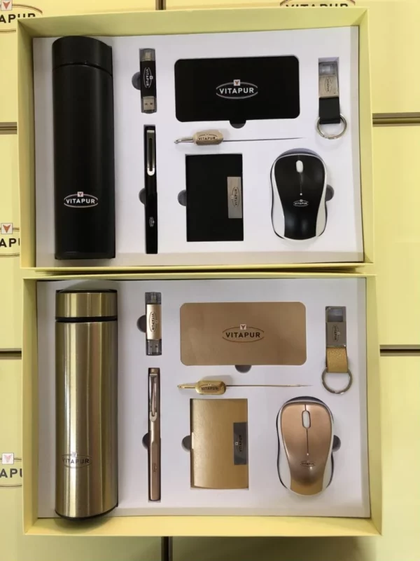 Comprehensive Modern Professional Gift Set: 304 SS Bottle, PU/Metal Keychain, Pen, 16GB Type-C/PC USB, 5000mAh Power Bank, Bookmark, Wireless Mouse & PU Card Holder with Box & Bag - Image 4
