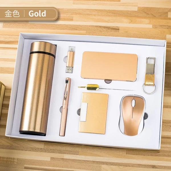 Comprehensive Modern Professional Gift Set: 304 SS Bottle, PU/Metal Keychain, Pen, 16GB Type-C/PC USB, 5000mAh Power Bank, Bookmark, Wireless Mouse & PU Card Holder with Box & Bag - Image 10