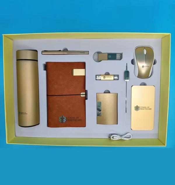 Comprehensive Tech & Desk Essentials: 304 SS Bottle, PU/Metal Keychain, Metal Pen, 16GB Type-C/PC USB, 5000mAh Power Bank, Bookmark, Wireless Mouse & A6 Notebook with Box & Bag - Image 7