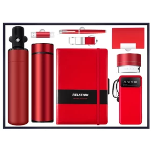 Ultimate Executive Tech & Lifestyle Gift Set: 304 SS Bottle, PU/Metal Keychain, Metal Pen, 16GB Type-C/PC USB, 10000mAh Power Bank, PU/Metal Card Holder, Wireless Speaker, A5 Notebook & Automatic Umbrella with Box & Bag