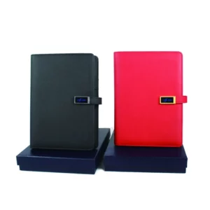 Blue light up logo power bank notebook with box and bag