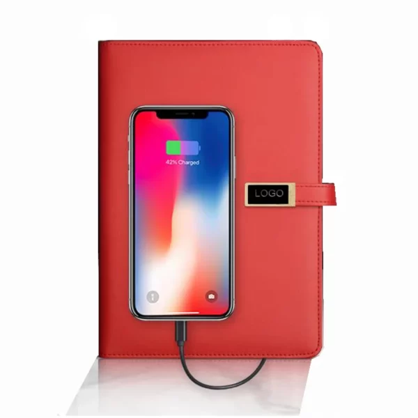 Blue light up logo power bank notebook with box and bag - Image 4