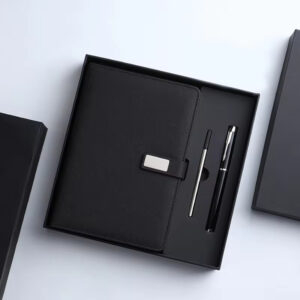 Round buckle notebook + pen gift set 2 in 1 with gift box and bag