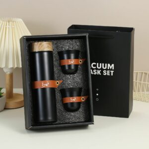 Wood lid Bottle + 2 cups simple gift set