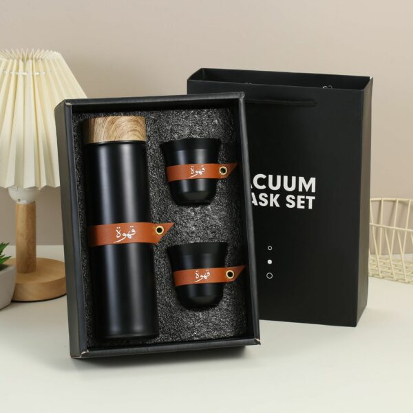 Wood lid Bottle + 2 cups simple gift set