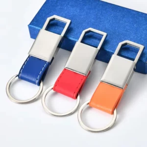Simple pu leather + metal keychain